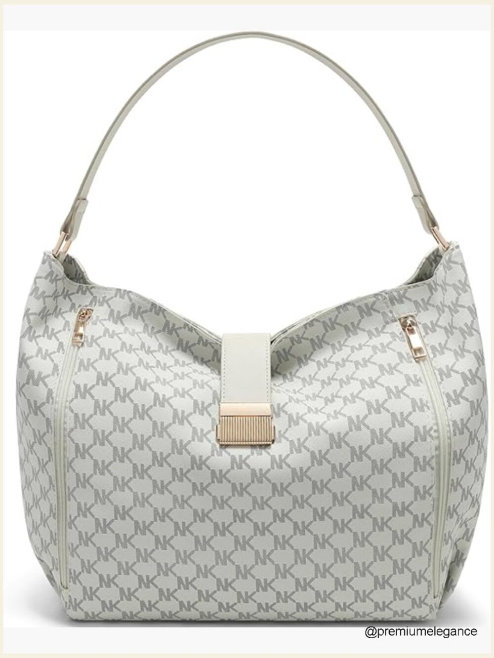 Large Logo-Print Hobo Shoulder Bag Slouchy Carryall With Zip Pockets